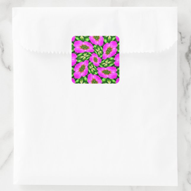 Pegatina Cuadrada Patrón de flores de flamencos rosas (Bolso)