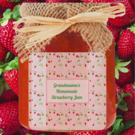 Pegatina Cuadrada Patrón de flores de fresa personalizadas Mermelada