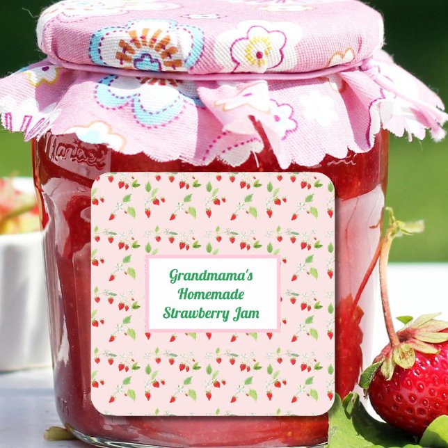 Pegatina Cuadrada Patrón de flores de fresa personalizadas Mermelada (Subido por el creador)