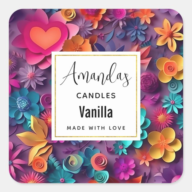 Pegatina Cuadrada Patrón de flores de primavera coloridas (Anverso)