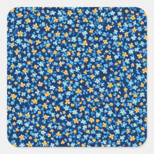 Pegatina Cuadrada Patrón de flores pequeñas azules