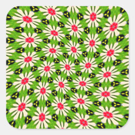 Pegatina Cuadrada Patrón de flores rosadas y blancas