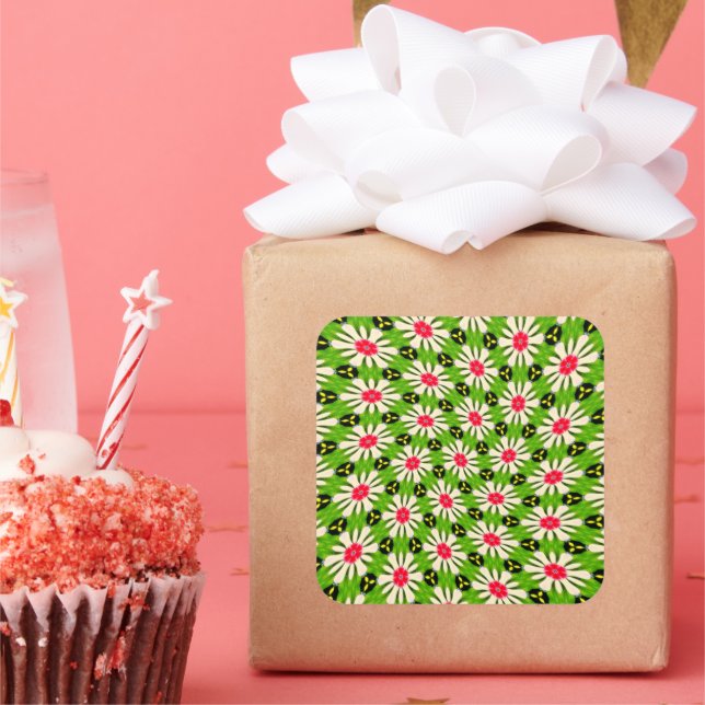 Pegatina Cuadrada Patrón de flores rosadas y blancas (Fiesta)