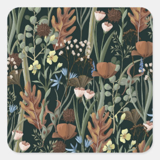 Pegatina Cuadrada Patrón de flores silvestres y secas.