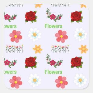 Pegatina Cuadrada Patrón de flores sobre gris
