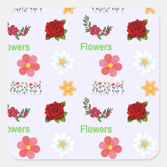 Pegatina Cuadrada Patrón de flores sobre gris (Anverso)