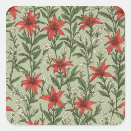 Pegatina Cuadrada Patrón de flores y hojas cardinales