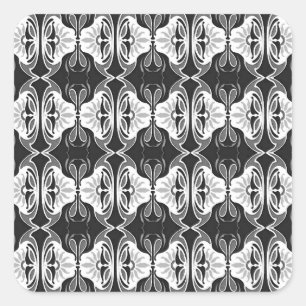 Pegatina Cuadrada Patrón de fondo de pantalla Art Deco - blanco y ne