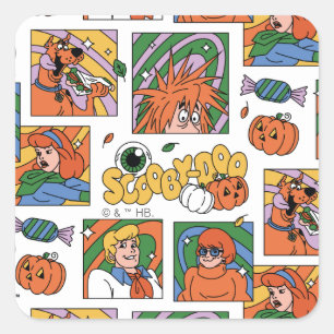 Pegatina Cuadrada Patrón de Fotos de Halloween de Scooby-Doo