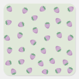 Pegatina Cuadrada Patrón de Fresas Moradas