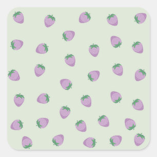 Pegatina Cuadrada Patrón de Fresas Moradas