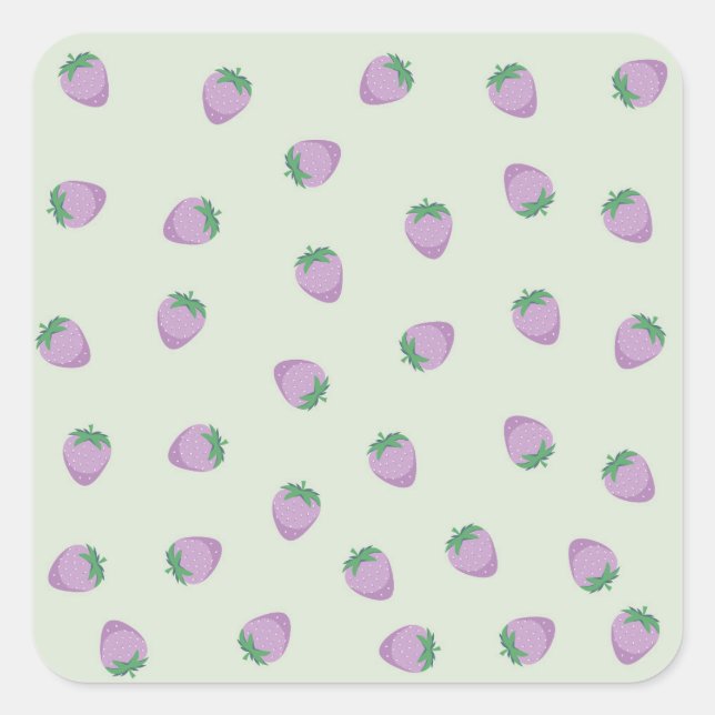 Pegatina Cuadrada Patrón de Fresas Moradas (Anverso)