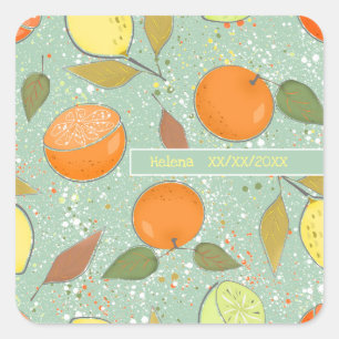 Pegatina Cuadrada Patrón de frutas con limones, naranjas