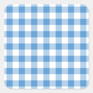 Pegatina Cuadrada Patrón de Gingham blanco y azul claro
