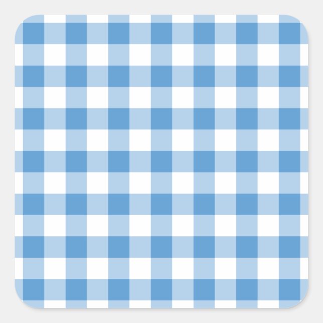 Pegatina Cuadrada Patrón de Gingham blanco y azul claro (Anverso)