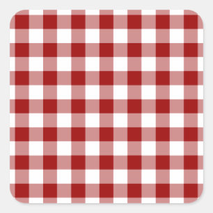 Pegatina Cuadrada Patrón de Gingham rojo y blanco