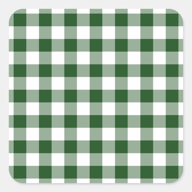 Pegatina Cuadrada Patrón de Gingham verde y blanco (Anverso)