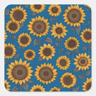 Pegatina Cuadrada Patrón de girasoles bonitos