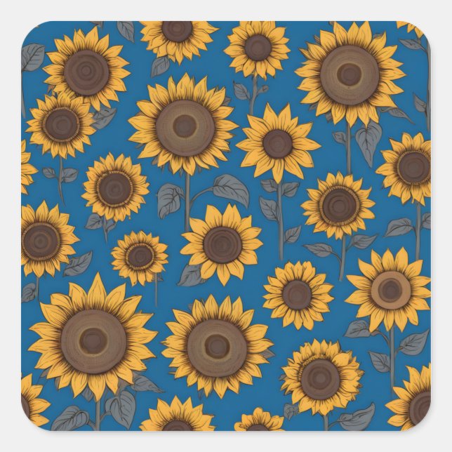Pegatina Cuadrada Patrón de girasoles bonitos (Anverso)