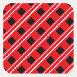 Pegatina Cuadrada Patrón De Grado Rojo Y Blanco