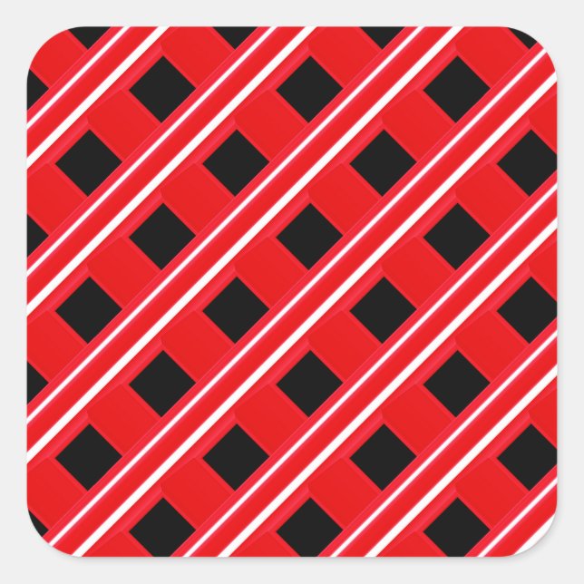 Pegatina Cuadrada Patrón De Grado Rojo Y Blanco (Anverso)