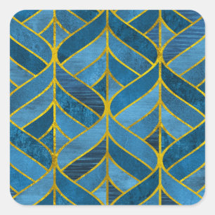 Pegatina Cuadrada Patrón de grifo azul dorado