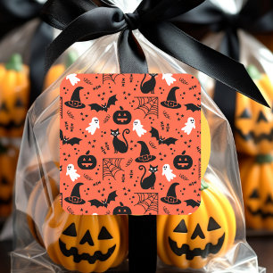 Pegatina Cuadrada Patrón de Halloween de la calabaza de Naranja suav