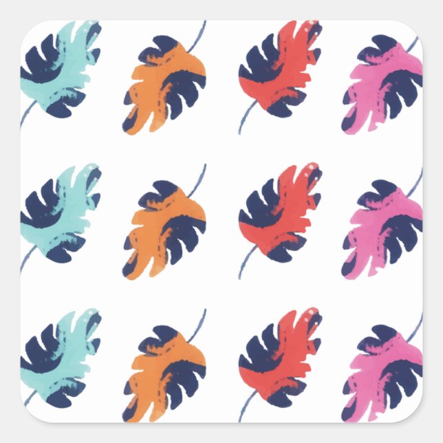 Pegatina Cuadrada Patrón de hojas de palmas tropicales exóticas de v (Anverso)
