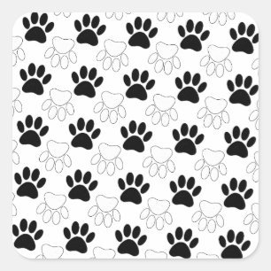 Pegatina Cuadrada Patrón de Huellas de Perro en Negro y Blanco