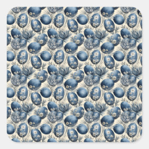 Pegatina Cuadrada Patrón de huevo de cosecha azul y crema