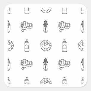 Pegatina Cuadrada Patrón de icono de comida a la parrilla diseño neg
