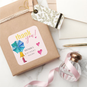 Pegatina Cuadrada Patrón de Ilustracion de color de agua del Chica d