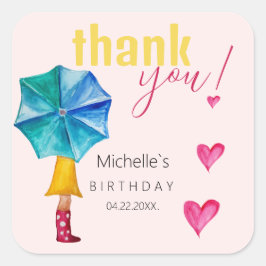 Pegatina Cuadrada Patrón de Ilustracion de color de agua del Chica d