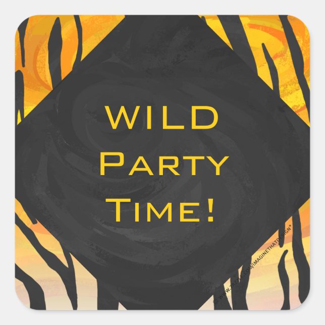 Pegatina Cuadrada Patrón de impresión de tigre negro y Naranja monog (Anverso)