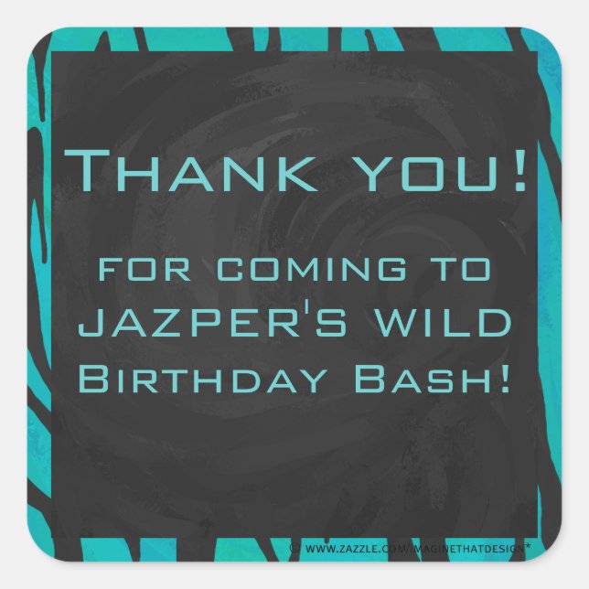 Pegatina Cuadrada Patrón de impresión Verde azulado y negro del tigr (Anverso)