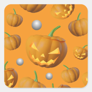 Pegatina Cuadrada Patrón de Jack O'Lantern y calabaza realista 3D