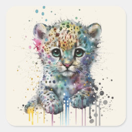 Pegatina Cuadrada Patrón de leopardo de acuarela marfil minimalista