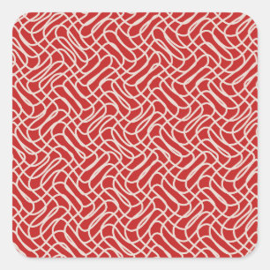 Pegatina Cuadrada Patrón de líneas abstractas de color rojo y crema