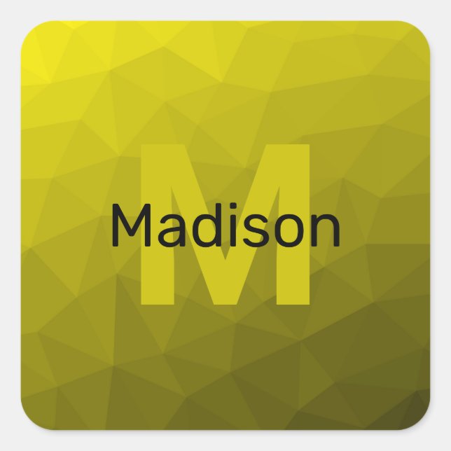 Pegatina Cuadrada Patrón de malla geométrica oscura amarilla Monogra (Anverso)