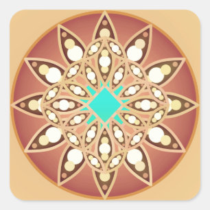 Pegatina Cuadrada Patrón de Mandala en caramelo y chocolate
