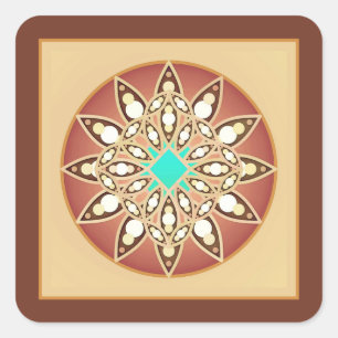 Pegatina Cuadrada Patrón de Mandala en caramelo y chocolate