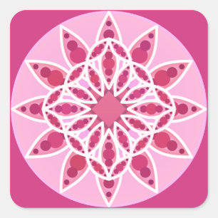 Pegatina Cuadrada Patrón de Mandala en rosa, fucsia y blanco