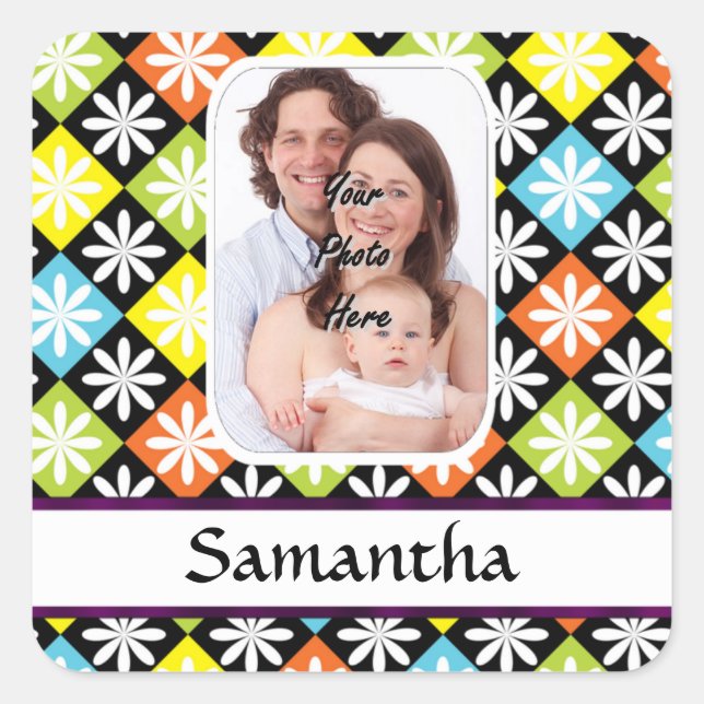 Pegatina Cuadrada Patrón de margarita de Argyle (Anverso)