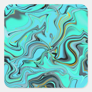 Pegatina Cuadrada Patrón de mármol diseño abstracto azul y verde.