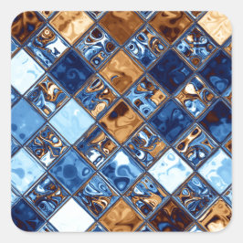 Pegatina Cuadrada Patrón de mosaico azul de Cowboy Bandana Arte orig