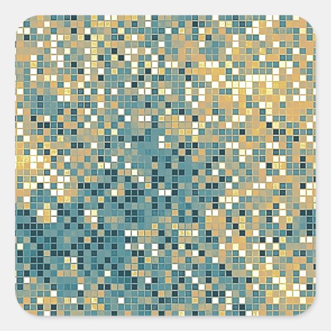 Pegatina Cuadrada Patrón de mosaico azul y amarillo (Anverso)