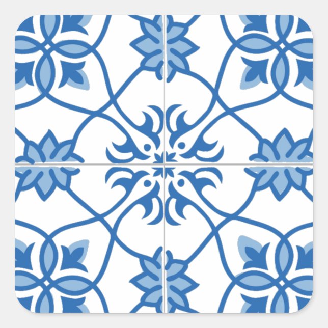 Pegatina Cuadrada Patrón de mosaico azulejo portugués vintage (Anverso)