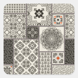 Pegatina Cuadrada Patrón de mosaico de la alfombra mallónica islámic