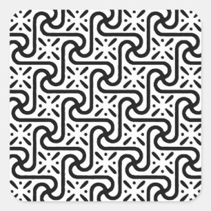 Pegatina Cuadrada Patrón de mosaico egipcio, blanco y negro