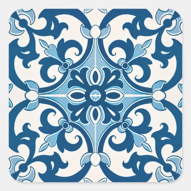 Pegatina Cuadrada Patrón de mosaico estilo Azulejo Fleur-De-Lis (Anverso)